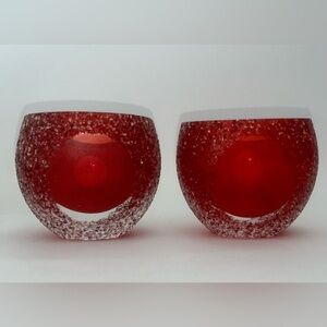 2 Vintage Red Frosted Geode Tea Light Candle Holder Fifth Avenue Crystal Votives